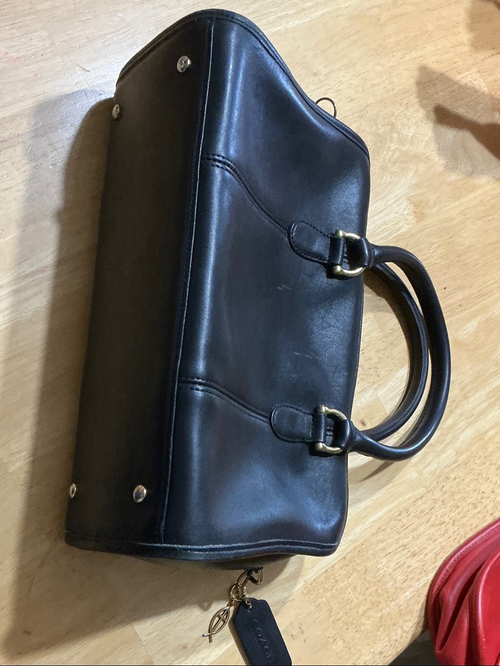 Coach Black Leather Satchel with Brass Hardware